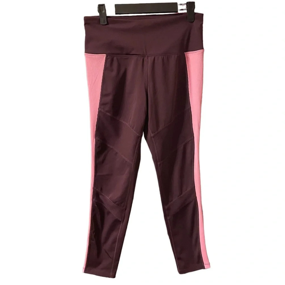 TANGERINE MAROON AND PINK COLOR BLOCK 7/8 LEGGINGS